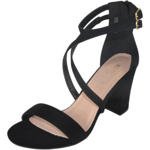 image:imageTOP Moda Shoes Women Chunky Block High Heels Open Toe CrissCross Double Ankle Strap Back Zipper Beth8Black Nubuck