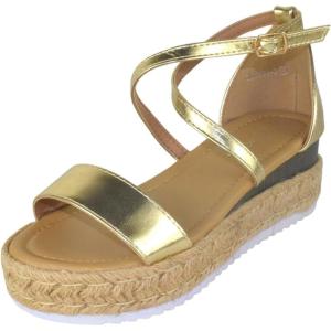 image:imageTOP Moda Women Espadrille Wedge Heels Sandals Open Peep Toe Platform Flatform Ankle Strap Candide9Gold