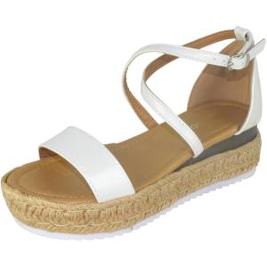image:imageTOP Moda Women Espadrille Wedge Heels Sandals Open Peep Toe Platform Flatform Ankle Strap Candide9White Pu