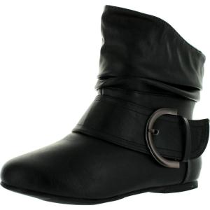 image:imageTOP Moda Womens Ankle Booties Buckle Mid Calf Buckle Slouch Flat Heel Strap Fashion ShoesBlack1