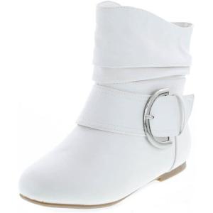 image:imageTOP Moda Womens Ankle Booties Buckle Mid Calf Buckle Slouch Flat Heel Strap Fashion ShoesWhite1
