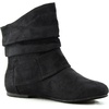 image:imageTOP Moda Womens Ankle Booties Buckle Mid Calf Buckle Slouch Flat Heel Strap Fashion ShoesPremium Black Suede