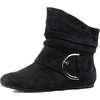 image:imageTOP Moda Womens Ankle Booties Buckle Mid Calf Buckle Slouch Flat Heel Strap Fashion ShoesPremium Black Suede