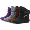 image:imageTOP Moda Womens Ankle Booties Buckle Mid Calf Buckle Slouch Flat Heel Strap Fashion ShoesPremium Black Suede
