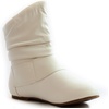 image:imageTOP Moda Womens Ankle Booties Buckle Mid Calf Buckle Slouch Flat Heel Strap Fashion ShoesWhite Pu