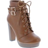 image:imageTOP Moda Womens Cici1 High Heel Lace Up Ankle Boots Platform Booties with StudsTan