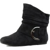 image:imageTOP Moda Womens Ankle Booties Buckle Mid Calf Buckle Slouch Flat Heel Strap Fashion ShoesPremium Black Suede