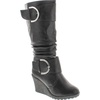 image:imageTOP Moda Womens Pure65 Mid Calf Round Toe Slouched Wedge Heel BootsBlack