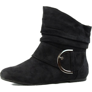image:imageTOP Moda Womens Ankle Booties Buckle Mid Calf Buckle Slouch Flat Heel Strap Fashion ShoesPremium Black Suede