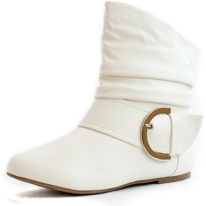image:imageTOP Moda Womens Ankle Booties Buckle Mid Calf Buckle Slouch Flat Heel Strap Fashion ShoesWhite Pu