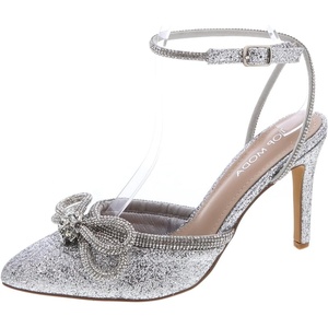 image:imageTOP Moda Womens High Heels Closed Toe Rhinestone Bow Ankle Strap Pumps Dress ShoesSilver
