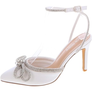 image:imageTOP Moda Womens High Heels Closed Toe Rhinestone Bow Ankle Strap Pumps Dress ShoesWhite