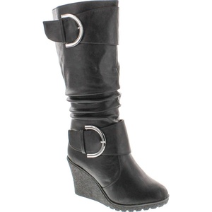 image:imageTOP Moda Womens Pure65 Mid Calf Round Toe Slouched Wedge Heel BootsBlack
