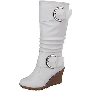 image:imageTOP Moda Womens Pure65 Mid Calf Round Toe Slouched Wedge Heel BootsWhite