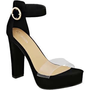 image:imageWomens Open Toe Platform Chunky Heel Ankle Strap SandalsBlack Nub