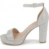 image:imageTOP Moda Asia1 Womens Platform Block Heel Sandals  35 Chunky Heel 1 Front Strap TwoPiece Bridal Wedding Party and Prom Shoes NonSlip Grip OutsoleSilver Glitter