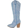 image:imageTOP Moda Women Knee High Boots Block High Heels Rhinestone Bling Glitter Side Zipper PointedToe IMOGEN38Blue Denim