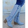 image:imageTOP Moda Women Knee High Boots Block High Heels Rhinestone Bling Glitter Side Zipper PointedToe IMOGEN38Blue Denim