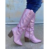 image:imageTOP Moda Women Knee High Boots Block High Heels Rhinestone Bling Glitter Side Zipper PointedToe IMOGEN38Pink