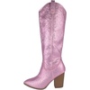image:imageTOP Moda Women Knee High Boots Block High Heels Rhinestone Bling Glitter Side Zipper PointedToe IMOGEN38Pink