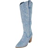 image:imageTOP Moda Women Knee High Boots Block High Heels Rhinestone Bling Glitter Side Zipper PointedToe IMOGEN38Blue Denim