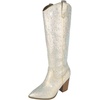 image:imageTOP Moda Women Knee High Boots Block High Heels Rhinestone Bling Glitter Side Zipper PointedToe IMOGEN38Gold