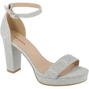 image:imageTOP Moda Asia1 Womens Platform Block Heel Sandals  35 Chunky Heel 1 Front Strap TwoPiece Bridal Wedding Party and Prom Shoes NonSlip Grip OutsoleSilver Glitter