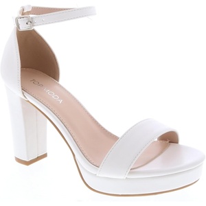 image:imageTOP Moda Asia1 Womens Platform Block Heel Sandals  35 Chunky Heel 1 Front Strap TwoPiece Bridal Wedding Party and Prom Shoes NonSlip Grip OutsoleWhite Pu