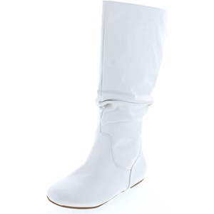image:imageTOP Moda Data1 Womens Shoes Cute amp Comfort Round Toe Flat Heel Slouchy Mid Calf BootWhite Pu