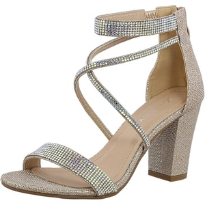 image:imageTOP Moda Rosa66 Ankle Strap Dressy High Heel Sandal Nonslip Sole For Wedding Party Prom Evening Wear or Any Occasion Sleek Style Block Heel SandalsChampagne