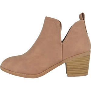 image:imageTOP Moda Women Ankle Boots Slipon Booties V Cut Sides Almond Toe Medium Stack Heel Zandra7Tan Nubuck