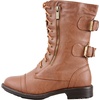 image:imageTOP Moda Pack 72 Womens Military Lace Up Buckle Combat BootsPremium Tan Pu