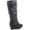 image:imageTOP Moda Pure65 Womens Fashion Round Toe Slouch Buckle Wedge Mid Calf Boot ShoesBlack