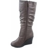 image:imageTOP Moda Pure65 Womens Fashion Round Toe Slouch Buckle Wedge Mid Calf Boot ShoesBrown