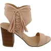 image:imageTOP Moda Womens Lace Up Side Troy1 Tassel Fringe Stacked Chunky Heel SandalBlush
