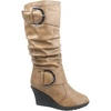 image:imageTOP Moda Pure65 Womens Fashion Round Toe Slouch Buckle Wedge Mid Calf Boot ShoesCognac
