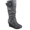 image:imageTOP Moda Pure65 Womens Fashion Round Toe Slouch Buckle Wedge Mid Calf Boot ShoesGrey