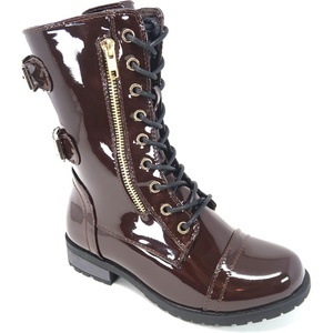 image:imageTOP Moda Pack 72 Womens Military Lace Up Buckle Combat BootsBrown Pat