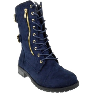 image:imageTOP Moda Pack 72 Womens Military Lace Up Buckle Combat BootsNavy Suede