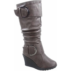 image:imageTOP Moda Pure65 Womens Fashion Round Toe Slouch Buckle Wedge Mid Calf Boot ShoesBrown