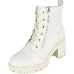 image:imageTOP Moda Women Chunky Thick High Heels Combat Lug Sole Ankle Boots Platform Lace Up Booties Side ZipperIvory