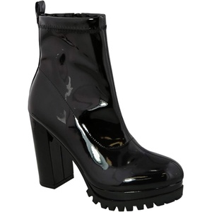 image:imageTOP Moda Womens Stretch Chunky Block Heel Ankle BootieBlack Pat