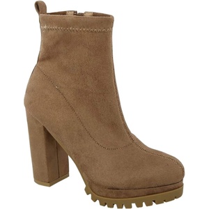 image:imageTOP Moda Womens Stretch Chunky Block Heel Ankle BootieTaupe Su
