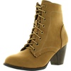 image:imageTOP Moda Womens Scan4 Cuban Heel MidHeight Lace Up Ankle BootKhaki