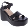 image:imageWomen Square Toe Wedge Sandal with Adjustable Ankle StrapBlack Pu