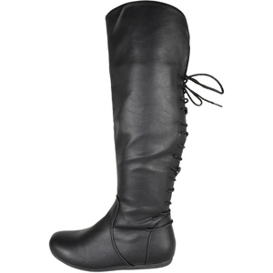image:imageTOP Moda Women Knee High Boots Back Lace Flat Heel Side Zipper Round ToeBlack Pu