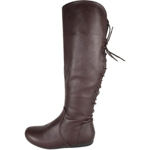 image:imageTOP Moda Women Knee High Boots Back Lace Flat Heel Side Zipper Round ToeDark Brown