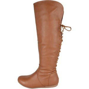 image:imageTOP Moda Women Knee High Boots Back Lace Flat Heel Side Zipper Round ToeTan