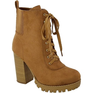 image:imageTOP Moda Womens laceup Chunky Block Heel Ankle BootiesTan Su
