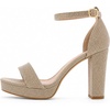 image:imageTOP Moda Asia1 Womens Platform Block Heel Sandals  35 Chunky Heel 1 Front Strap TwoPiece Bridal Wedding Party and Prom Shoes NonSlip Grip OutsoleRose Gold Glitter